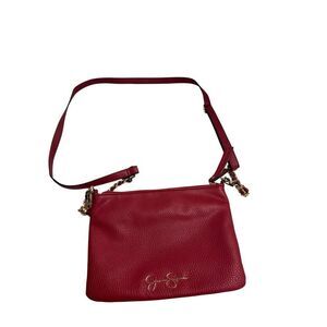 JESSICA SIMPSON Red Crossbody Gold Chain Hardware Signature Outside 7X9.75